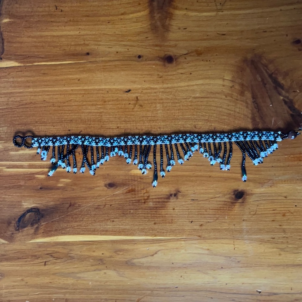 Black Beaded Fringe Anklet